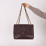 Ultra - Rare Chanel 1991 Dark Bordeaux Lambskin Maxi Double CC Flap Bag 24K GP - FashioNica