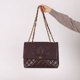 Ultra - Rare Chanel 1991 Dark Bordeaux Lambskin Maxi Double CC Flap Bag 24K GP - FashioNica