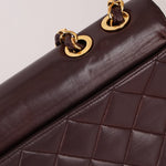 Ultra - Rare Chanel 1991 Dark Bordeaux Lambskin Maxi Double CC Flap Bag 24K GP - FashioNica