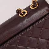 Ultra - Rare Chanel 1991 Dark Bordeaux Lambskin Maxi Double CC Flap Bag 24K GP - FashioNica