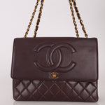 Ultra - Rare Chanel 1991 Dark Bordeaux Lambskin Maxi Double CC Flap Bag 24K GP - FashioNica