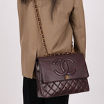 Ultra - Rare Chanel 1991 Dark Bordeaux Lambskin Maxi Double CC Flap Bag 24K GP - FashioNica