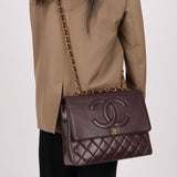 Ultra - Rare Chanel 1991 Dark Bordeaux Lambskin Maxi Double CC Flap Bag 24K GP - FashioNica