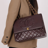 Ultra - Rare Chanel 1991 Dark Bordeaux Lambskin Maxi Double CC Flap Bag 24K GP - FashioNica