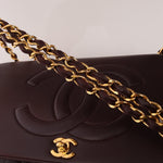 Ultra - Rare Chanel 1991 Dark Bordeaux Lambskin Maxi Double CC Flap Bag 24K GP - FashioNica
