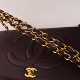 Ultra - Rare Chanel 1991 Dark Bordeaux Lambskin Maxi Double CC Flap Bag 24K GP - FashioNica