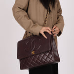 Ultra - Rare Chanel 1991 Dark Bordeaux Lambskin Maxi Double CC Flap Bag 24K GP - FashioNica