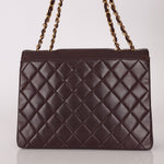 Ultra - Rare Chanel 1991 Dark Bordeaux Lambskin Maxi Double CC Flap Bag 24K GP - FashioNica