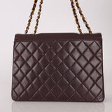Ultra - Rare Chanel 1991 Dark Bordeaux Lambskin Maxi Double CC Flap Bag 24K GP - FashioNica