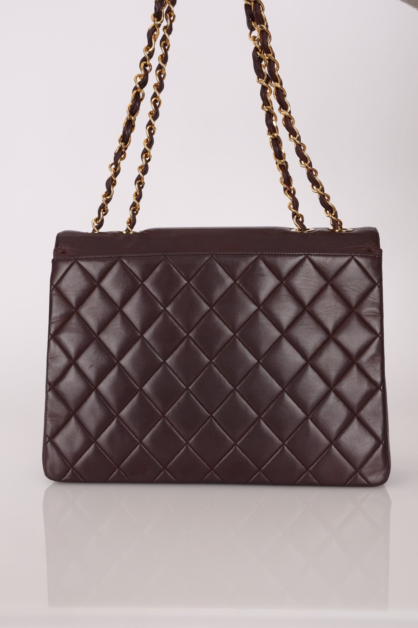 Ultra - Rare Chanel 1991 Dark Bordeaux Lambskin Maxi Double CC Flap Bag 24K GP - FashioNica