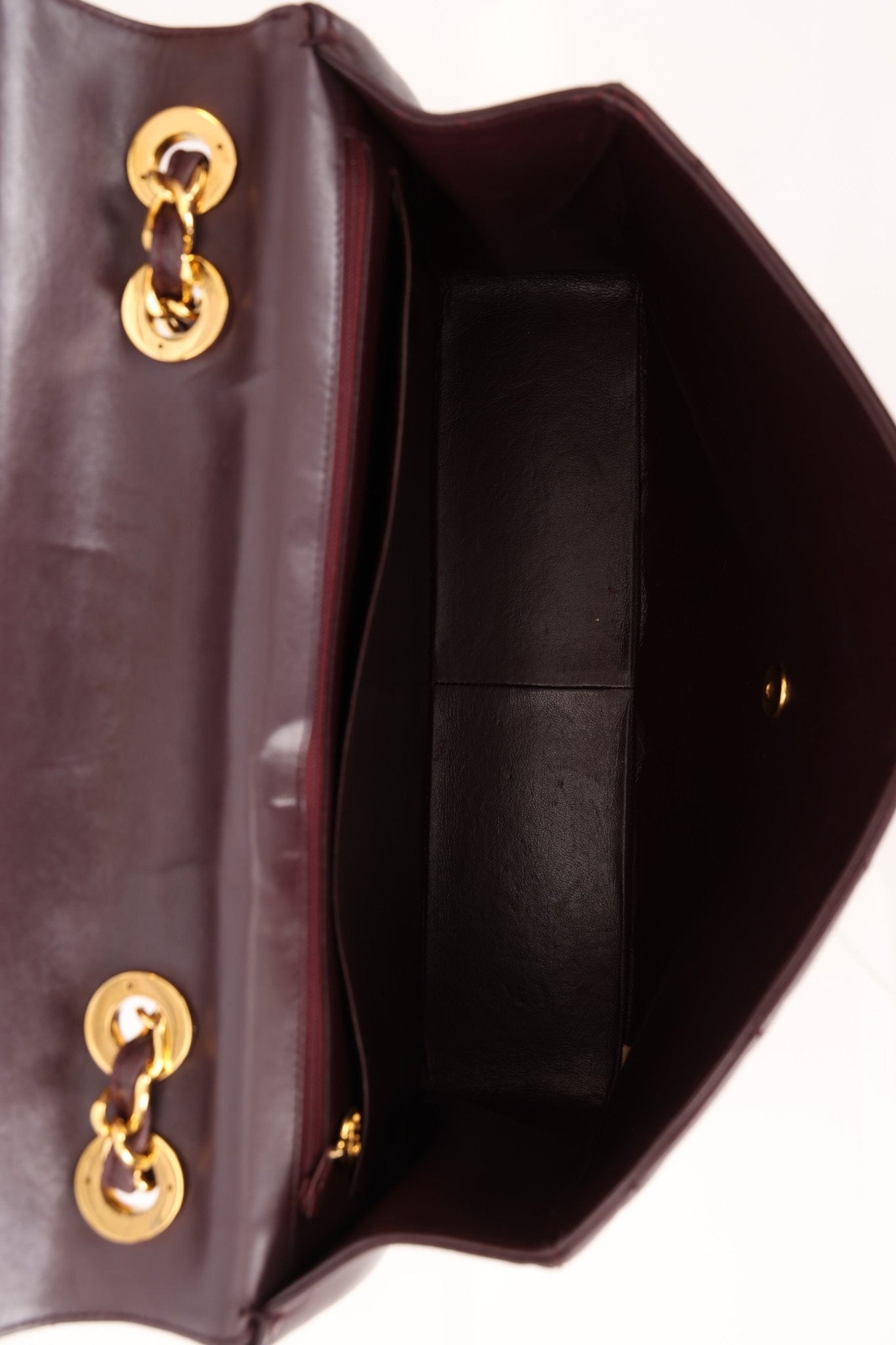 Ultra - Rare Chanel 1991 Dark Bordeaux Lambskin Maxi Double CC Flap Bag 24K GP - FashioNica