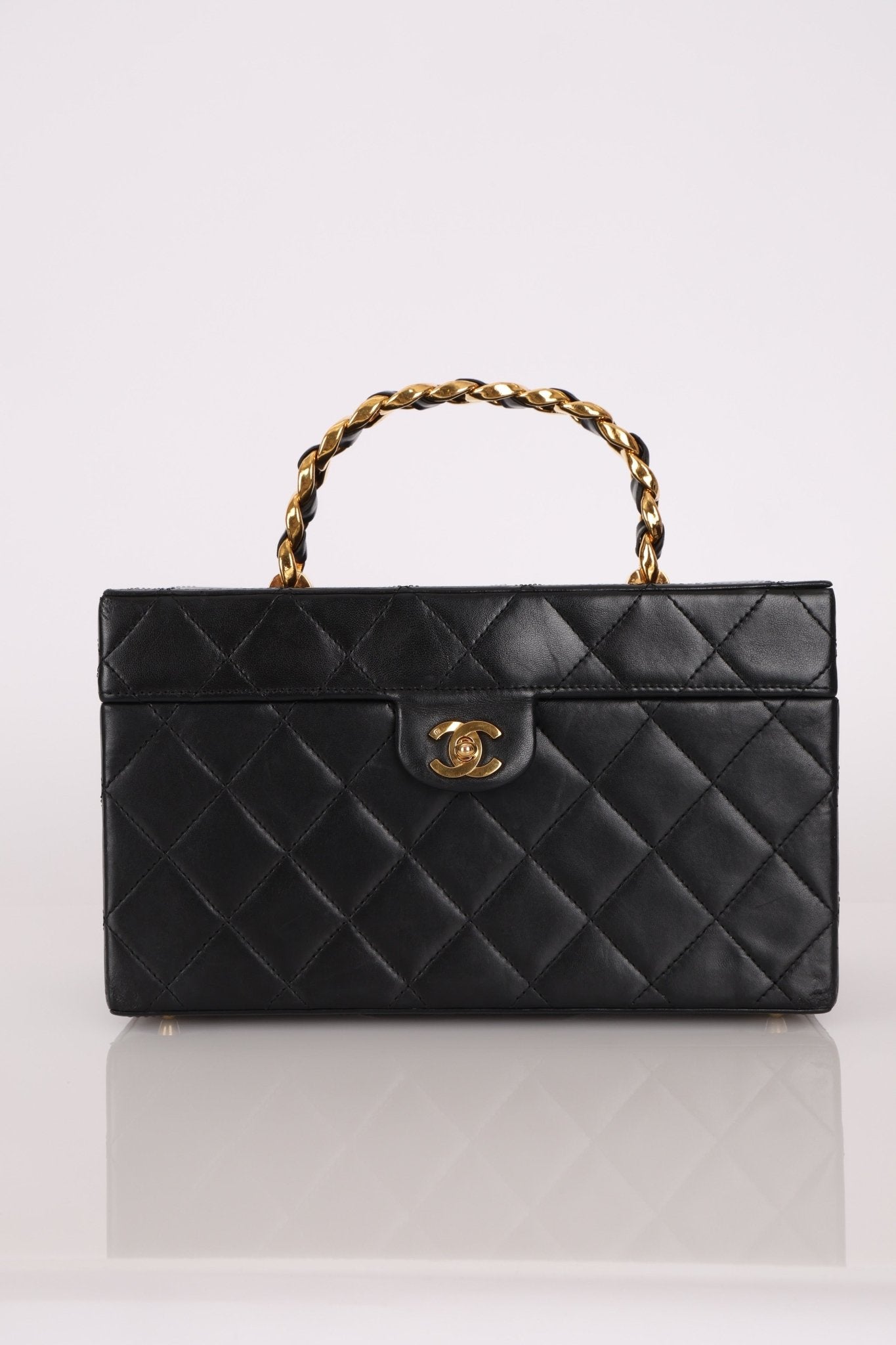 Ultra - Rare Chanel 1992 Lambskin Beauty Train Trunk Vanity Case 24K GP - FashioNica