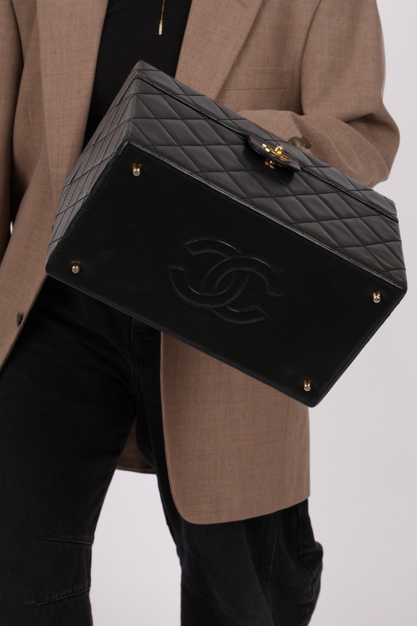 Ultra - Rare Chanel 1992 Lambskin Beauty Train Trunk Vanity Case 24K GP - FashioNica