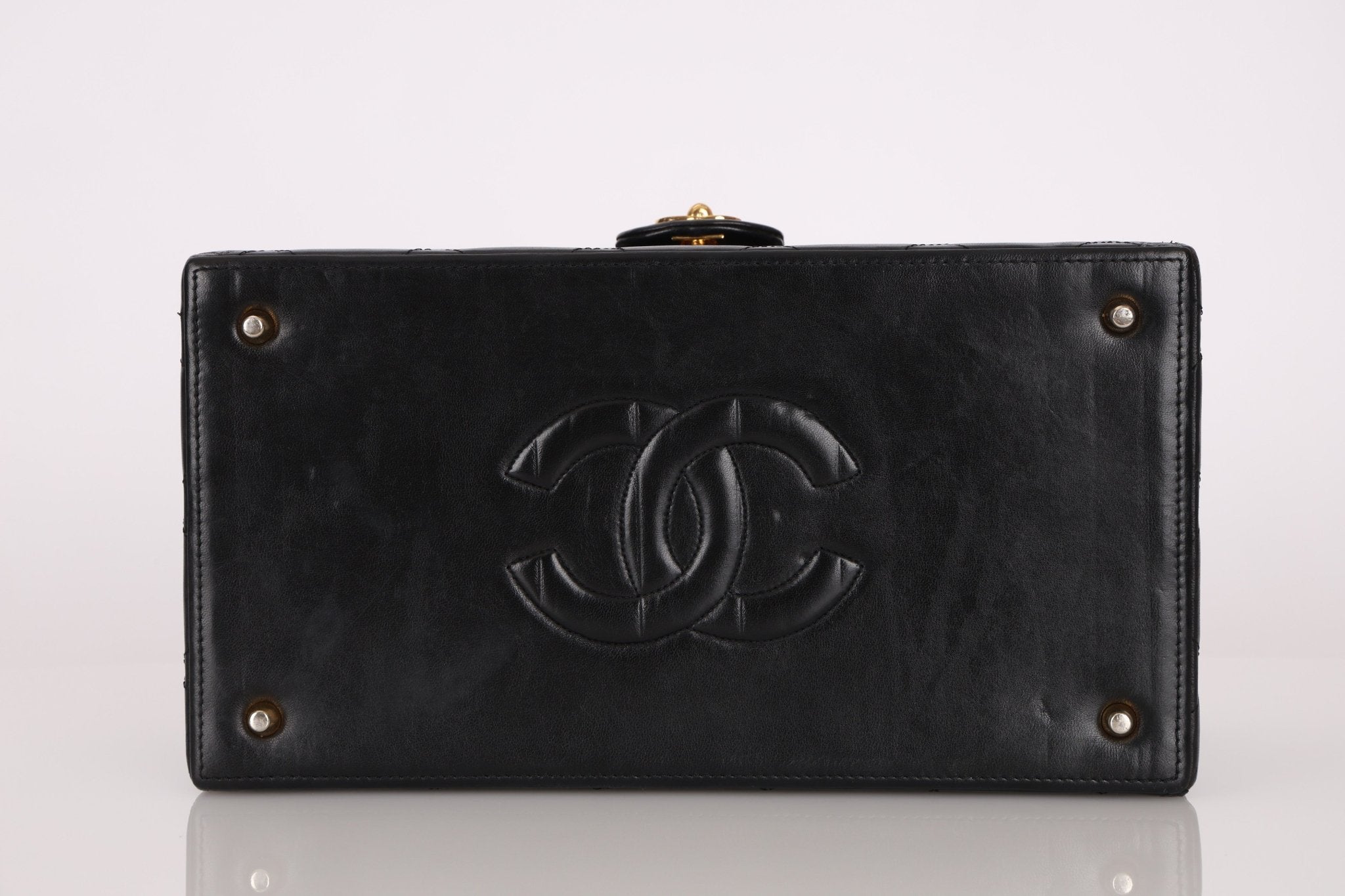 Ultra - Rare Chanel 1992 Lambskin Beauty Train Trunk Vanity Case 24K GP - FashioNica