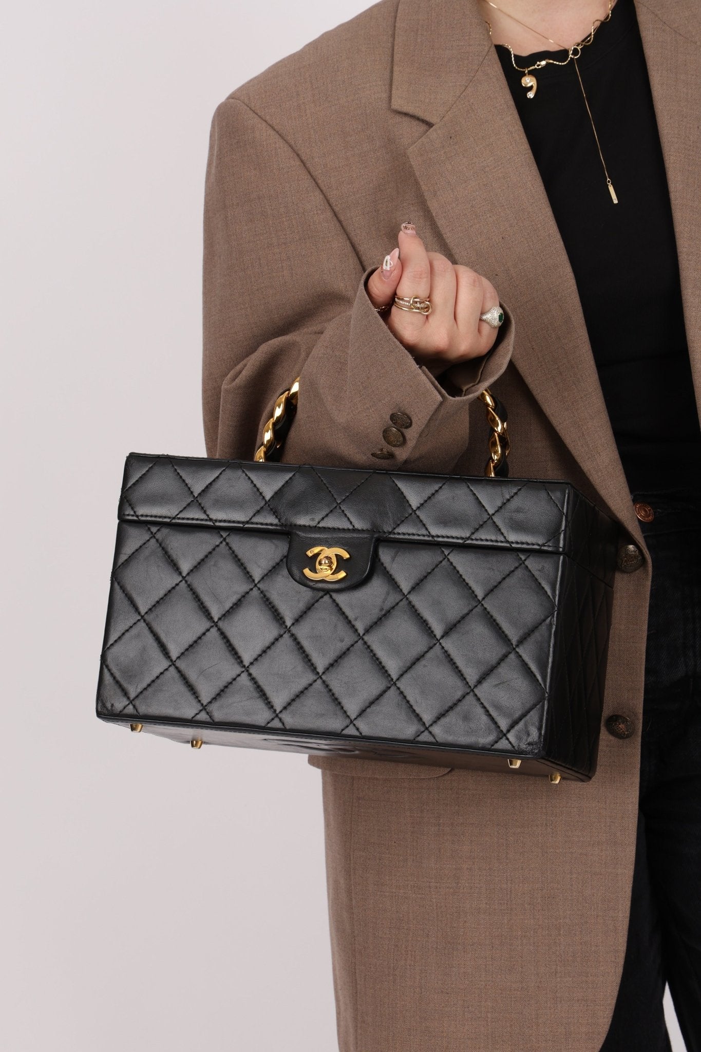 Ultra - Rare Chanel 1992 Lambskin Beauty Train Trunk Vanity Case 24K GP - FashioNica