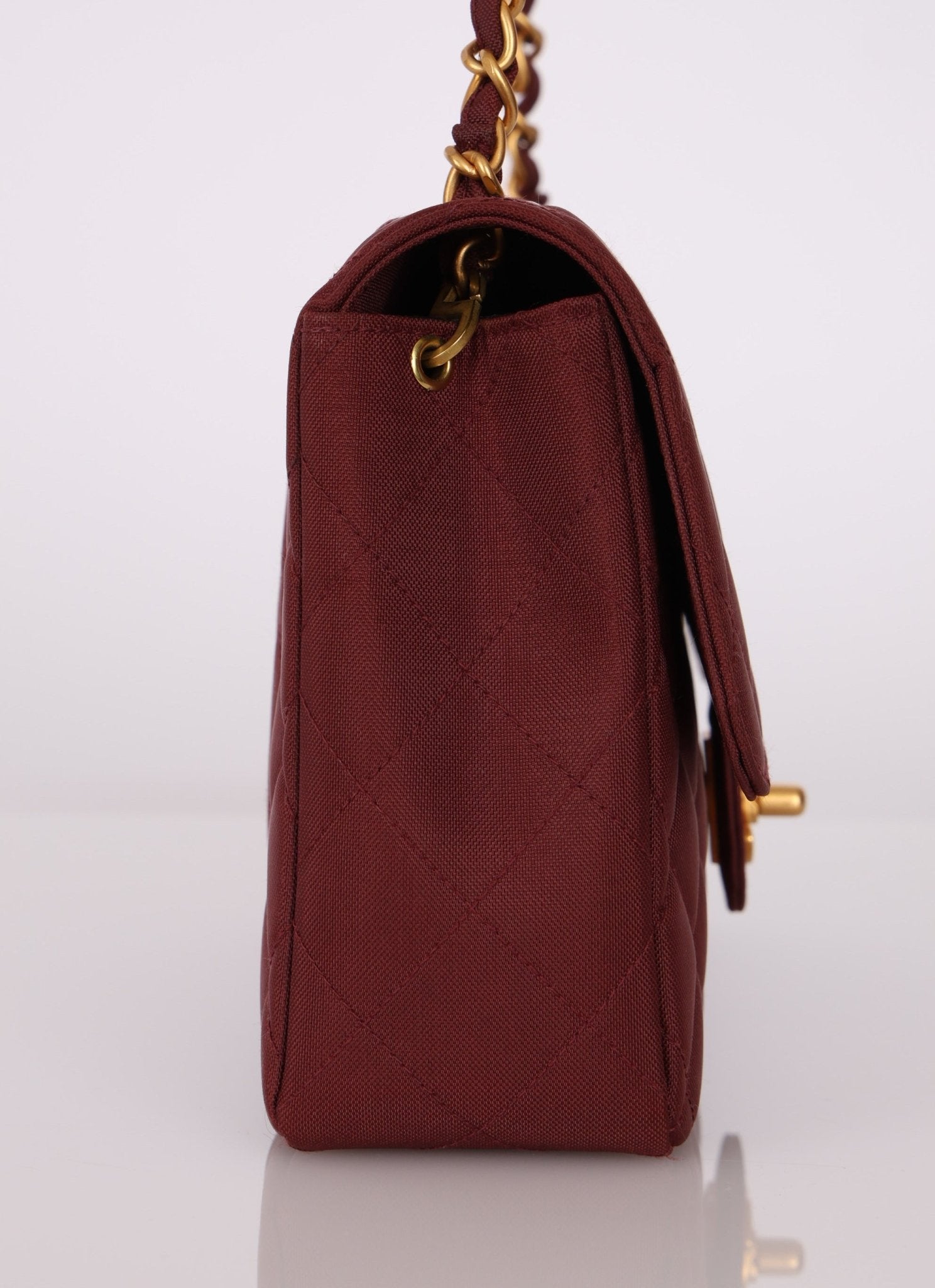 Ultra - Rare Chanel 1994 Burgundy Nylon Medium Classic Flap - FashioNica