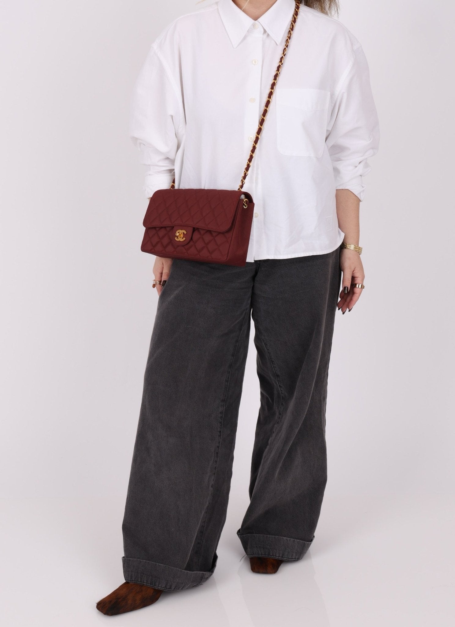 Ultra - Rare Chanel 1994 Burgundy Nylon Medium Classic Flap - FashioNica