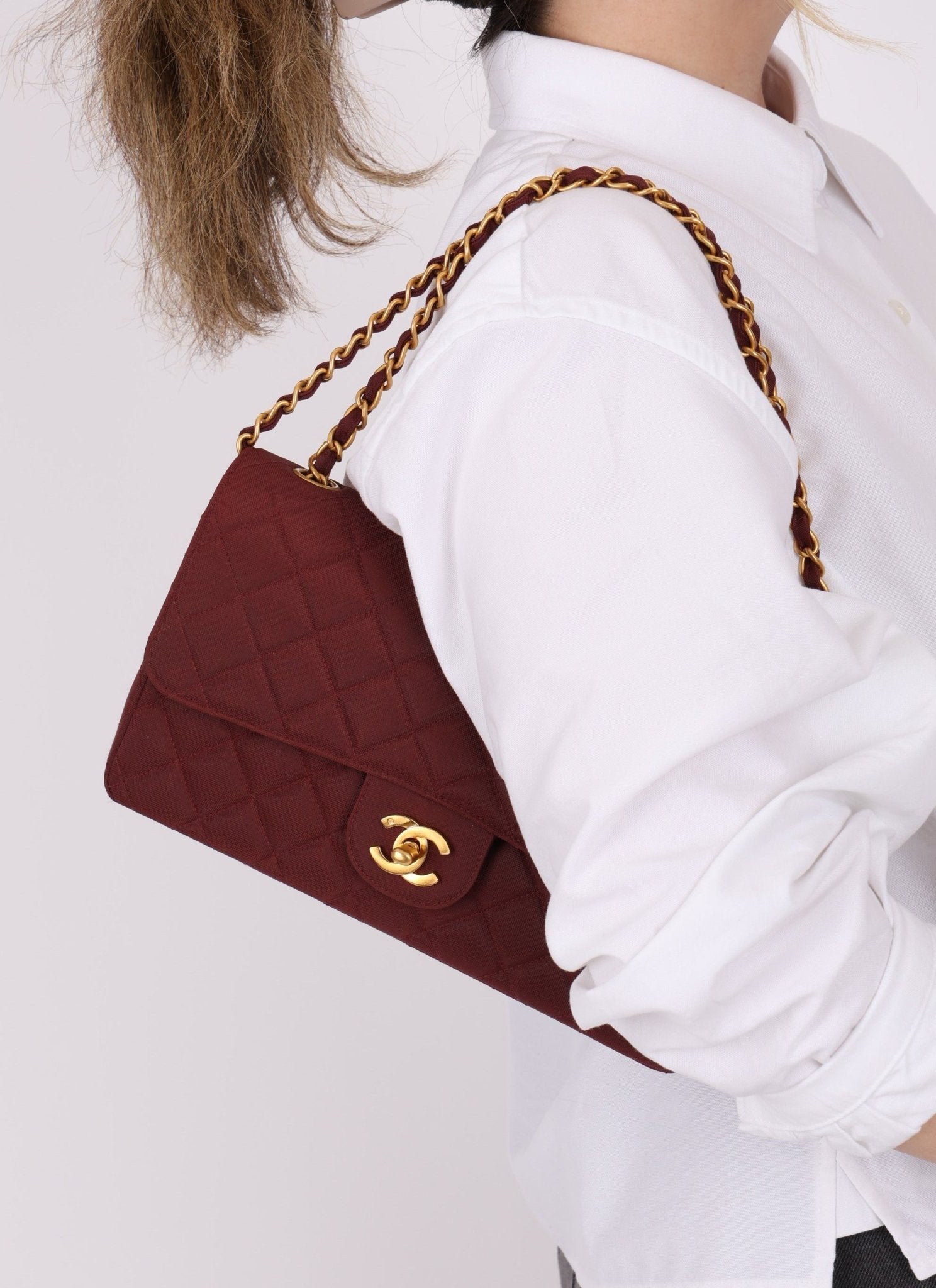 Ultra - Rare Chanel 1994 Burgundy Nylon Medium Classic Flap - FashioNica