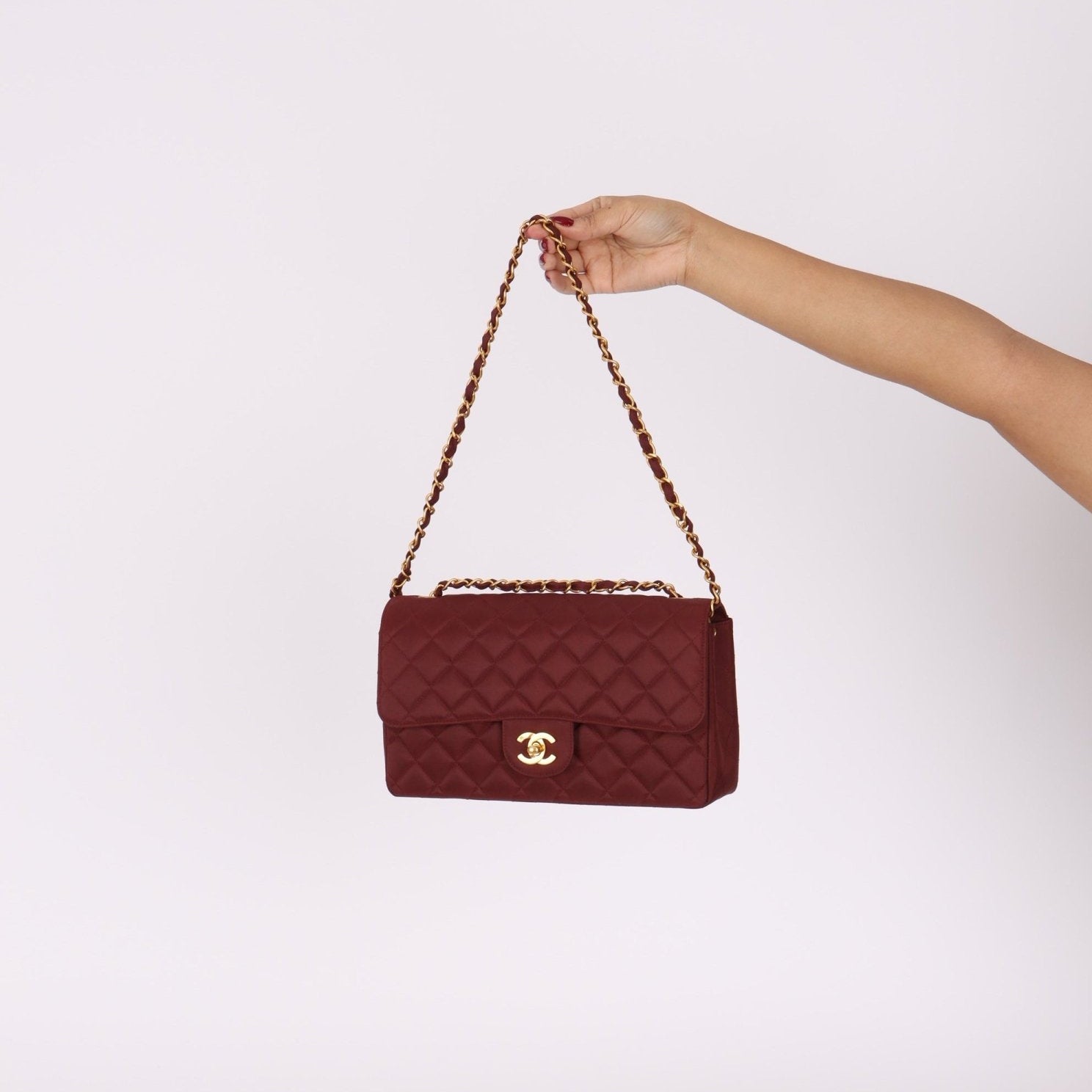 Ultra - Rare Chanel 1994 Burgundy Nylon Medium Classic Flap - FashioNica