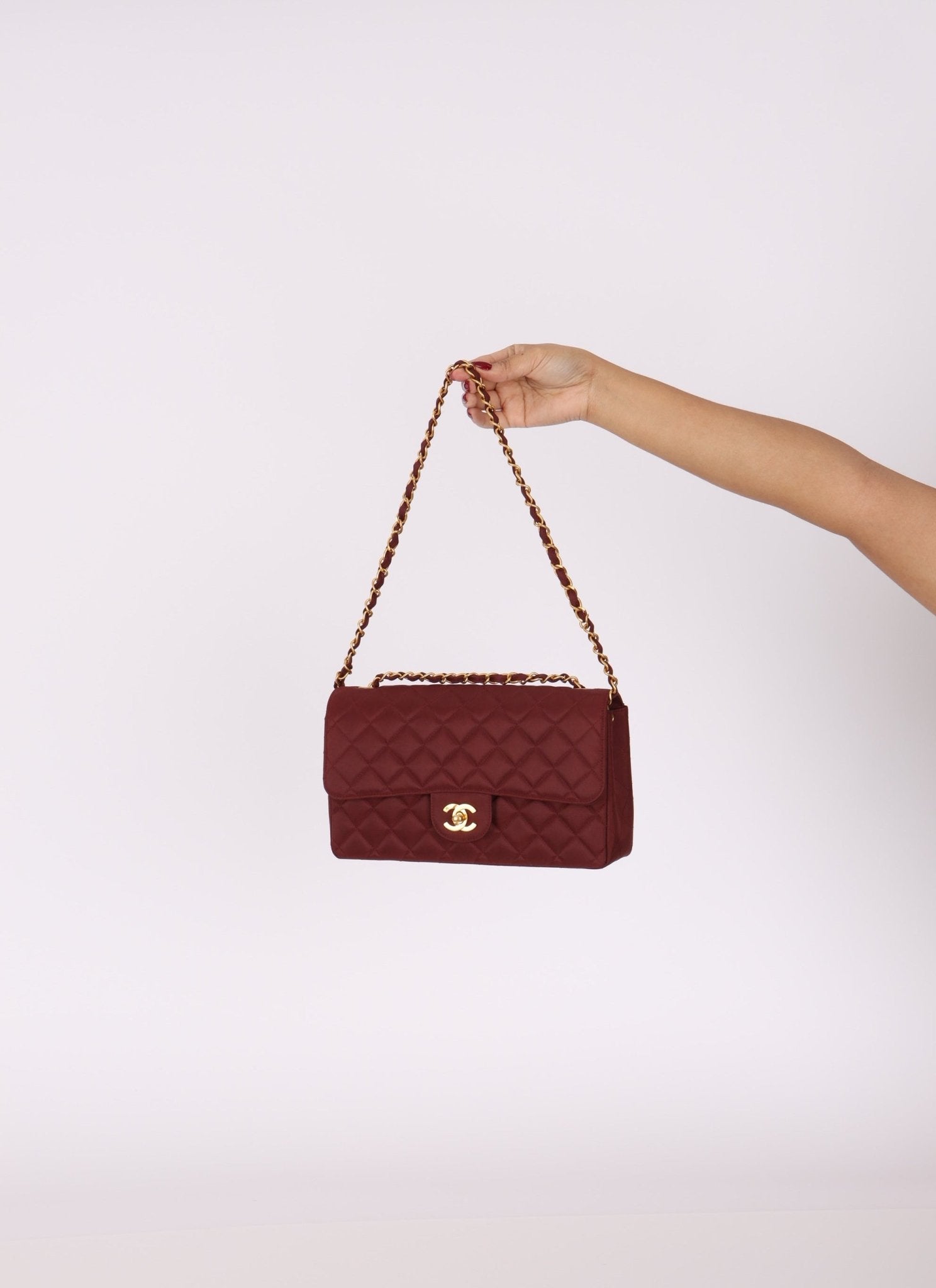 Ultra - Rare Chanel 1994 Burgundy Nylon Medium Classic Flap - FashioNica