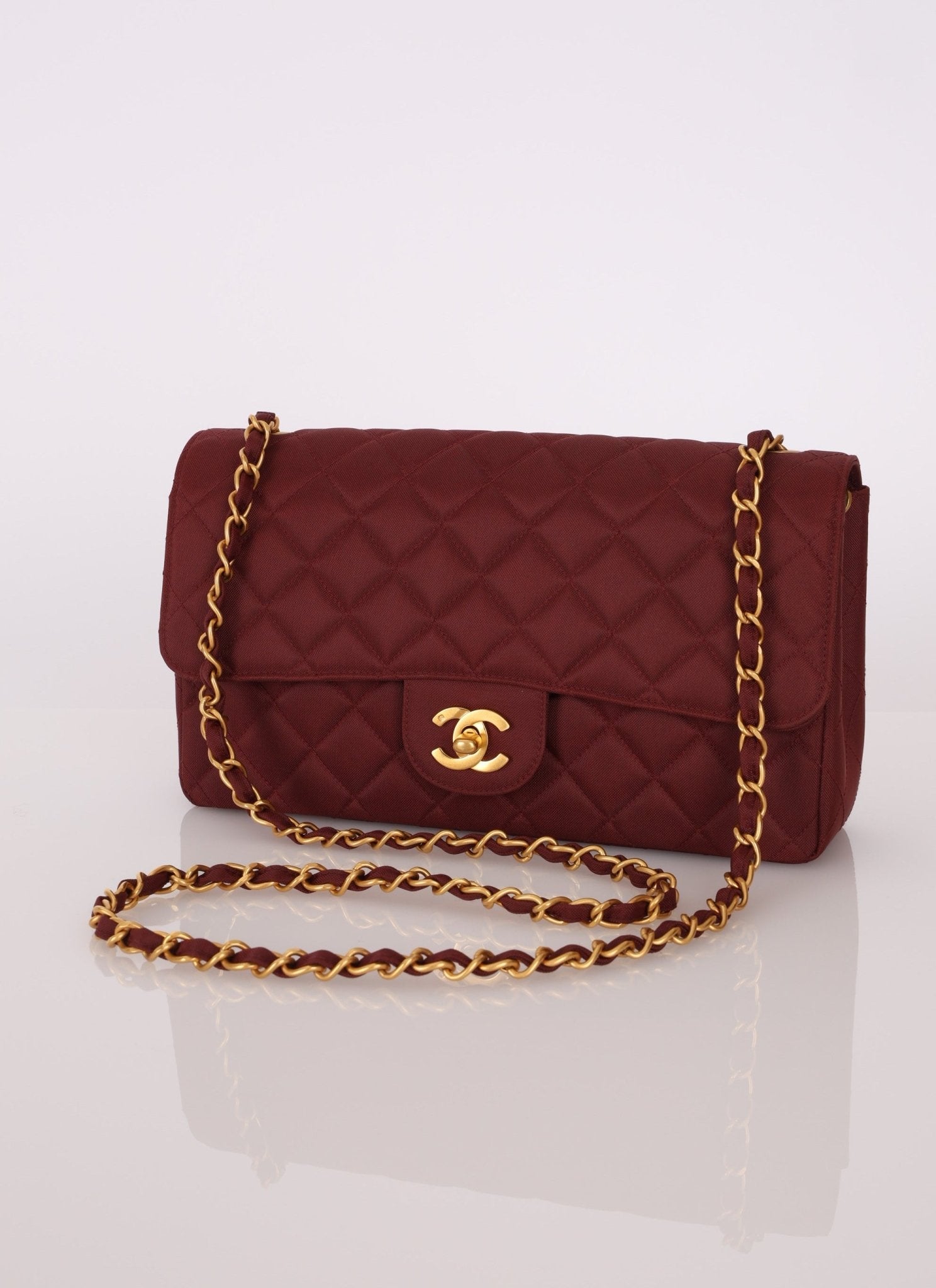 Ultra - Rare Chanel 1994 Burgundy Nylon Medium Classic Flap - FashioNica