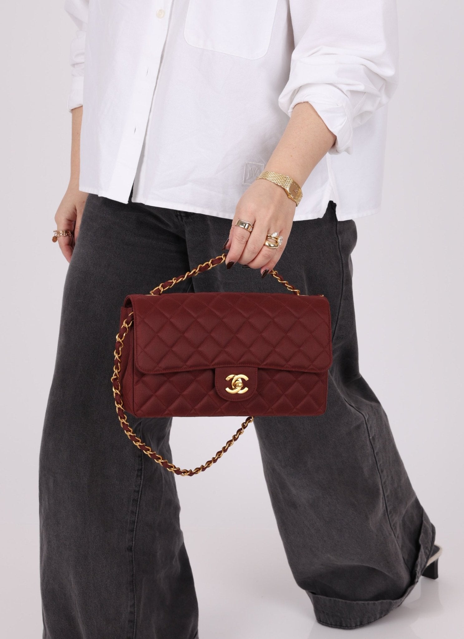 Ultra - Rare Chanel 1994 Burgundy Nylon Medium Classic Flap - FashioNica