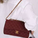 Ultra - Rare Chanel 1994 Burgundy Nylon Medium Classic Flap - FashioNica