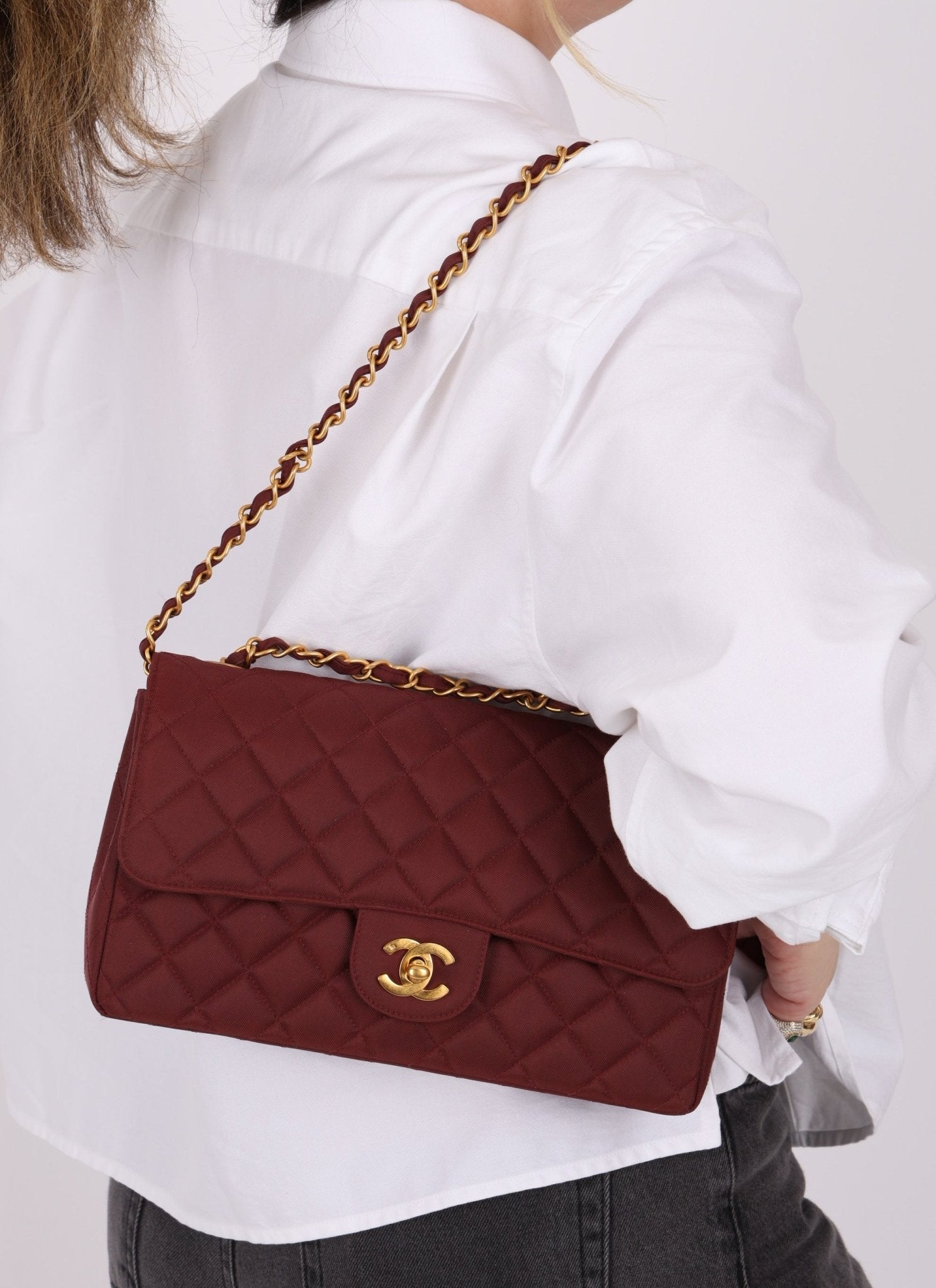 Ultra - Rare Chanel 1994 Burgundy Nylon Medium Classic Flap - FashioNica