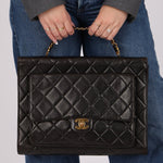 Ultra - Rare Chanel 1994 Lambskin Double - Sided Turnlock Chain Top Handle 24K GP - FashioNica