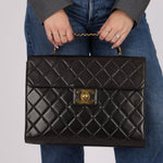 Ultra - Rare Chanel 1994 Lambskin Double - Sided Turnlock Chain Top Handle 24K GP - FashioNica