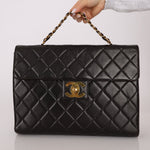 Ultra - Rare Chanel 1994 Lambskin Double - Sided Turnlock Chain Top Handle 24K GP - FashioNica