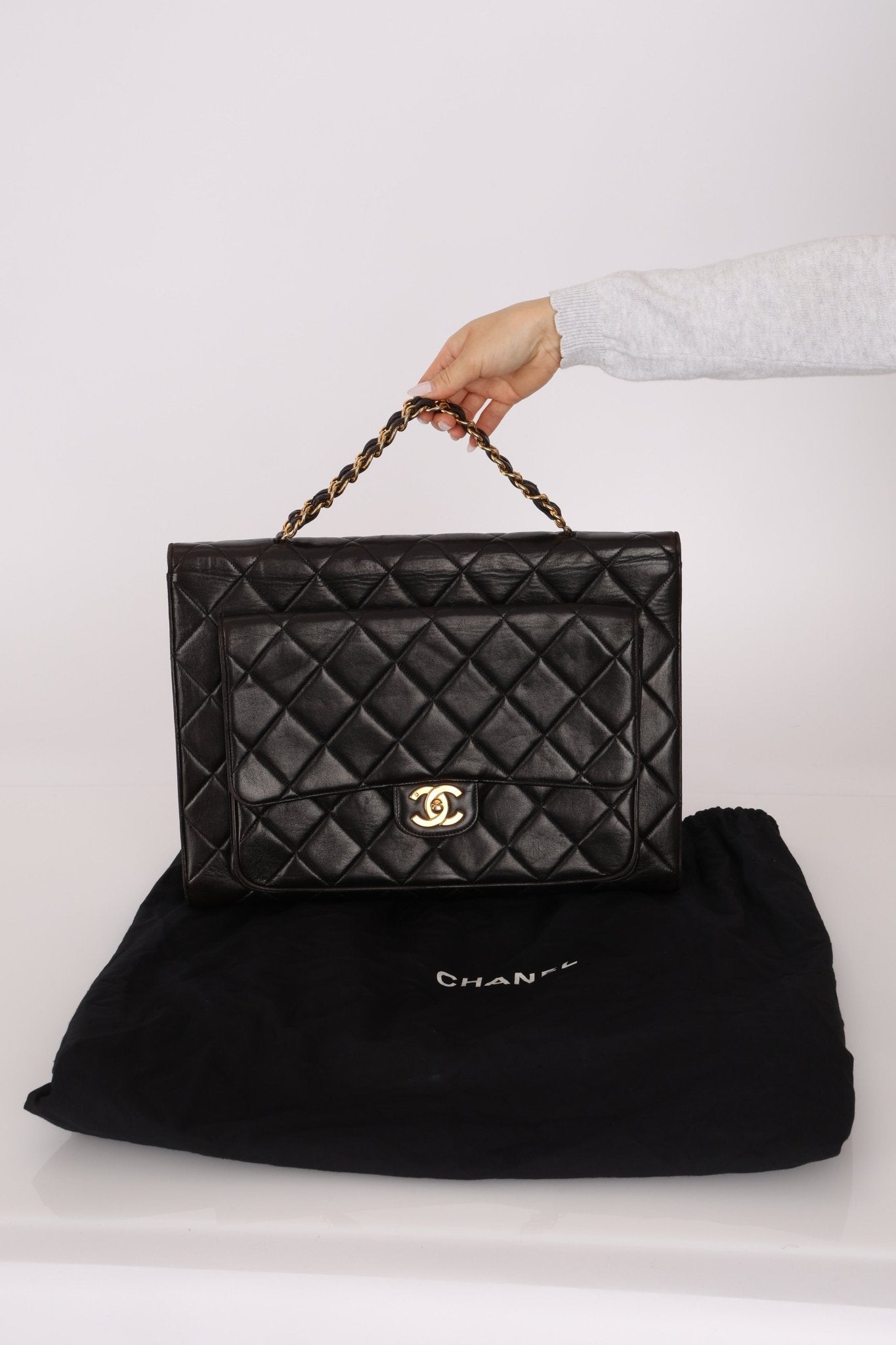 Ultra - Rare Chanel 1994 Lambskin Double - Sided Turnlock Chain Top Handle 24K GP - FashioNica