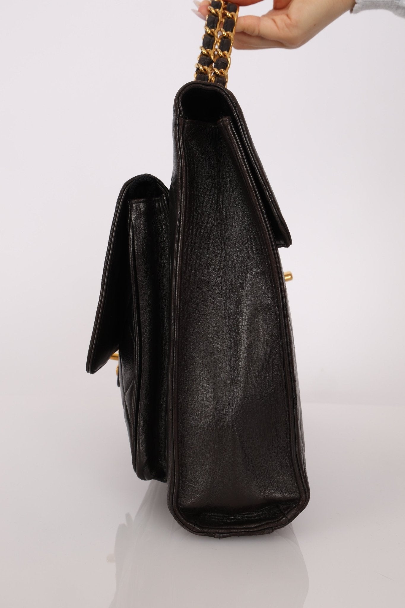 Ultra - Rare Chanel 1994 Lambskin Double - Sided Turnlock Chain Top Handle 24K GP - FashioNica