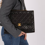 Ultra - Rare Chanel 1994 Lambskin Double - Sided Turnlock Chain Top Handle 24K GP - FashioNica