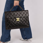 Ultra - Rare Chanel 1994 Lambskin Double - Sided Turnlock Chain Top Handle 24K GP - FashioNica