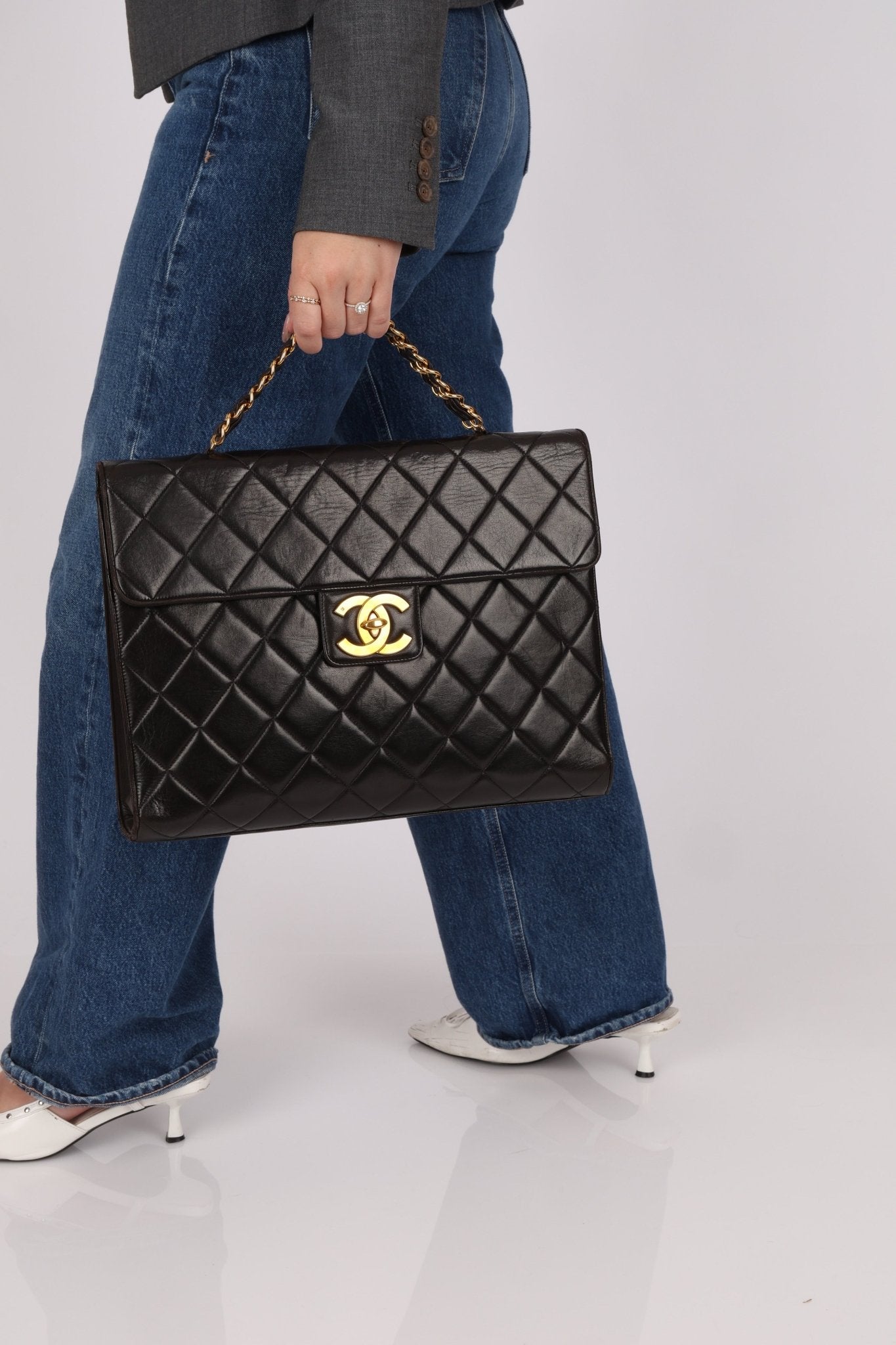 Ultra - Rare Chanel 1994 Lambskin Double - Sided Turnlock Chain Top Handle 24K GP - FashioNica