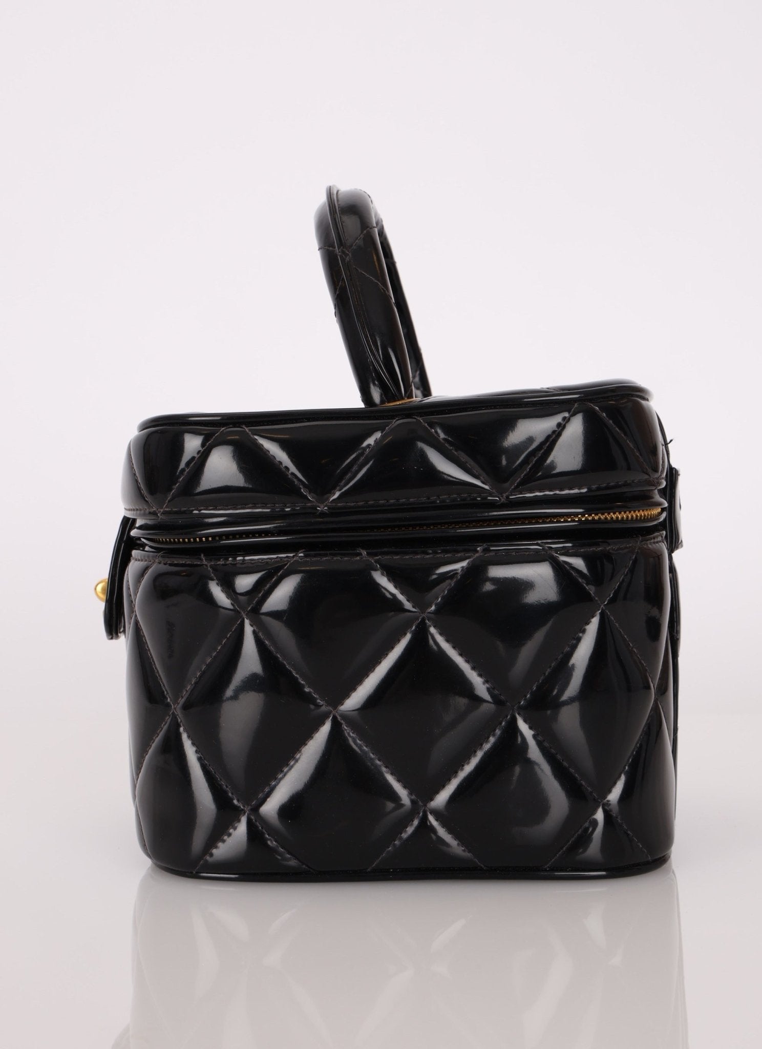 Ultra - Rare Chanel 1995 Patent Heart Mirror Turnlock Vanity 24K GP - FashioNica