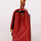 Ultra - Rare Chanel 1995 Red Lambskin Mini Square Flap 24k GP - FashioNica