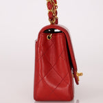 Ultra - Rare Chanel 1995 Red Lambskin Mini Square Flap 24k GP - FashioNica