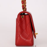 Ultra - Rare Chanel 1995 Red Lambskin Mini Square Flap 24k GP - FashioNica