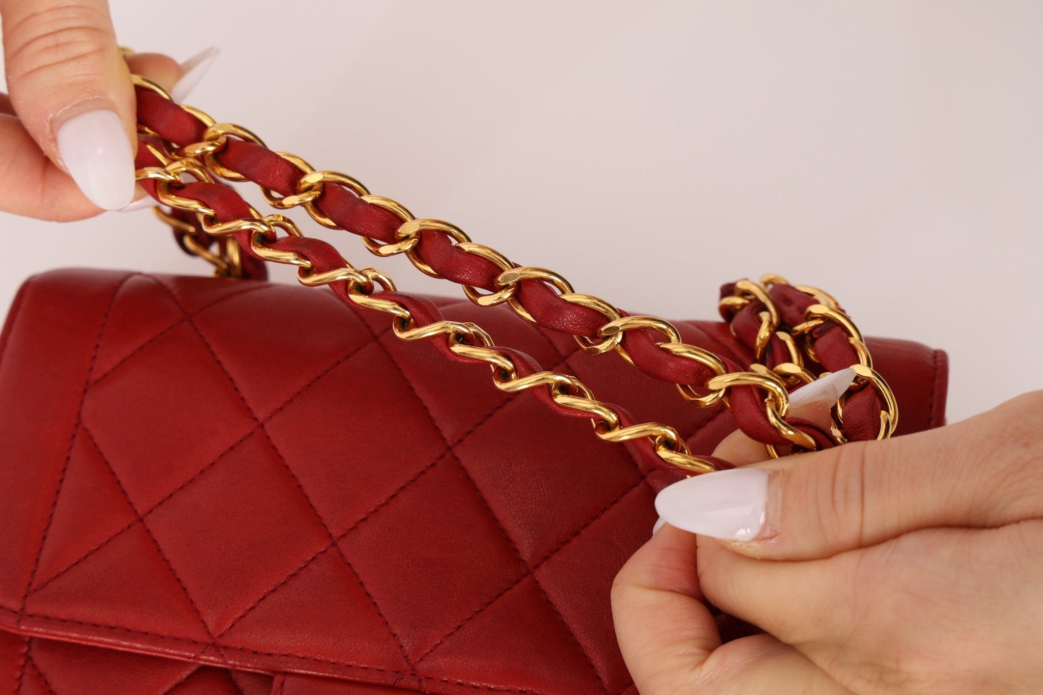 Ultra - Rare Chanel 1995 Red Lambskin Mini Square Flap 24k GP - FashioNica