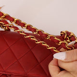 Ultra - Rare Chanel 1995 Red Lambskin Mini Square Flap 24k GP - FashioNica