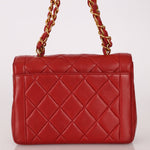 Ultra - Rare Chanel 1995 Red Lambskin Mini Square Flap 24k GP - FashioNica