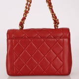 Ultra - Rare Chanel 1995 Red Lambskin Mini Square Flap 24k GP - FashioNica