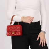 Ultra - Rare Chanel 1995 Red Lambskin Mini Square Flap 24k GP - FashioNica