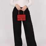 Ultra - Rare Chanel 1995 Red Lambskin Mini Square Flap 24k GP - FashioNica