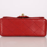 Ultra - Rare Chanel 1995 Red Lambskin Mini Square Flap 24k GP - FashioNica