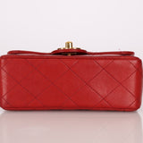 Ultra - Rare Chanel 1995 Red Lambskin Mini Square Flap 24k GP - FashioNica