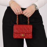 Ultra - Rare Chanel 1995 Red Lambskin Mini Square Flap 24k GP - FashioNica