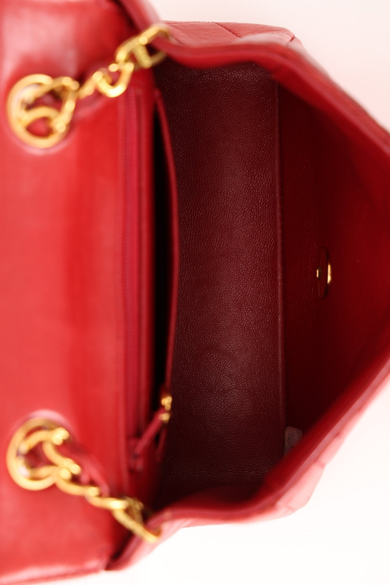 Ultra - Rare Chanel 1995 Red Lambskin Mini Square Flap 24k GP - FashioNica